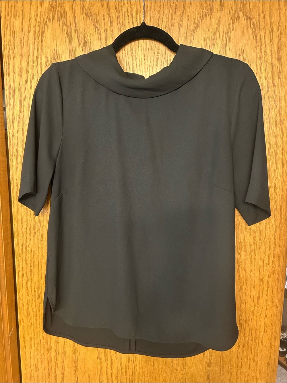 Ann Taylor Black Short-Sleeve Mock Collar Blouse